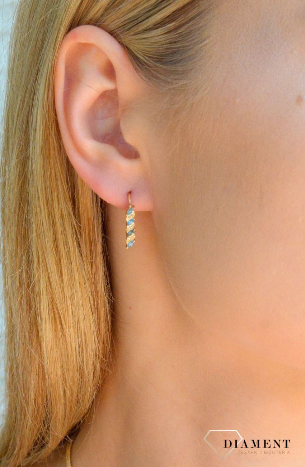 Złote kolczyki 585 turkusowe cyrkonie KL 11343D 111.jpg